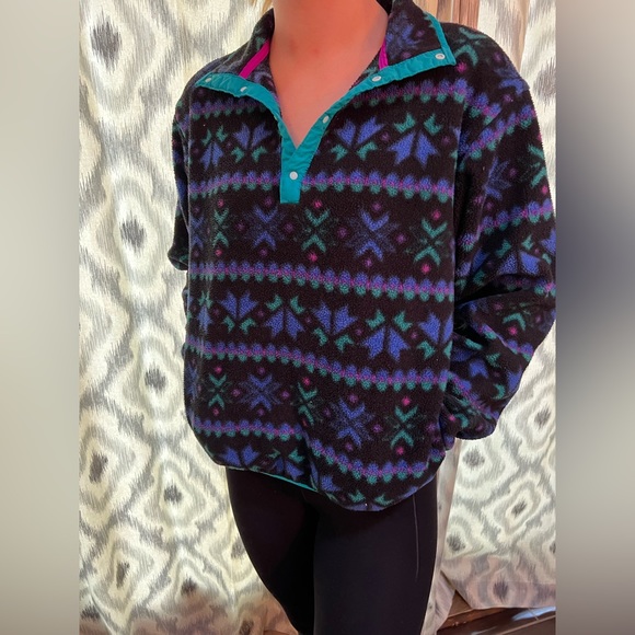 RARE VINTAGE L.L. BEAN patterned fleece pullover - Picture 3 of 4